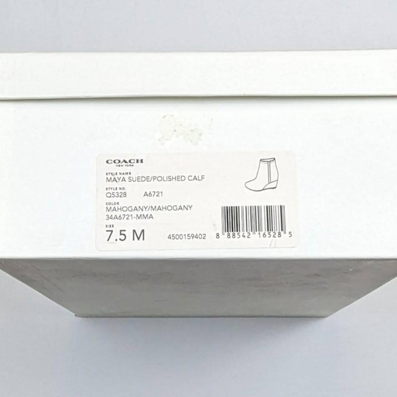 Coach Mahogony Maya Suede Polished Calf Wooden Wedge Heel Ankle Booties - Picture 6 of 8